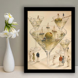 Tiny Whimsical Martini, Cocktail Wall Art, Surreal Sailboat Art Print, Olive Bar Decor, Framed Art Print, Fine Art Wall Decor