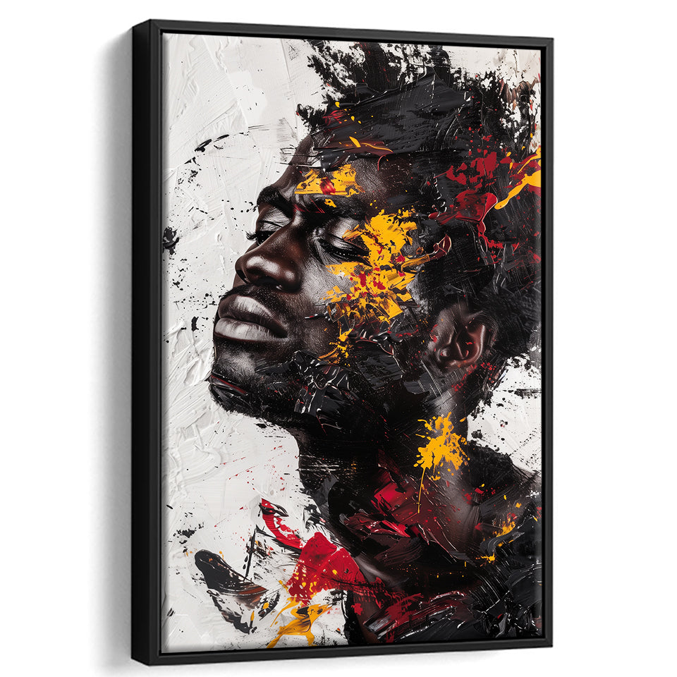 Traditional African American Man Painting Portrait, Framed Canvas Prints Wall Art Decor, Floarting Frame Painting Canvas Art