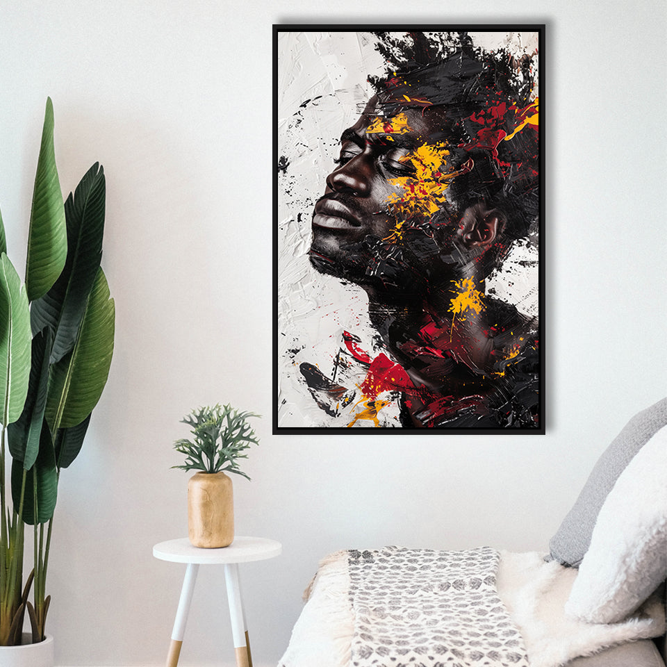 Traditional African American Man Painting Portrait, Framed Canvas Prints Wall Art Decor, Floarting Frame Painting Canvas Art