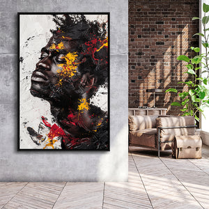 Traditional African American Man Painting Portrait, Framed Canvas Prints Wall Art Decor, Floarting Frame Painting Canvas Art