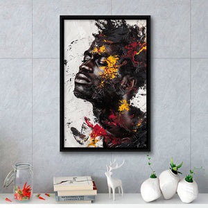 Traditional African American Man Painting Portrait, Framed Canvas Prints Wall Art Decor, Floarting Frame Painting Canvas Art