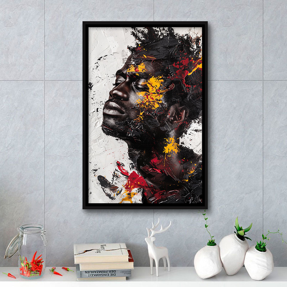 Traditional African American Man Painting Portrait, Framed Canvas Prints Wall Art Decor, Floarting Frame Painting Canvas Art