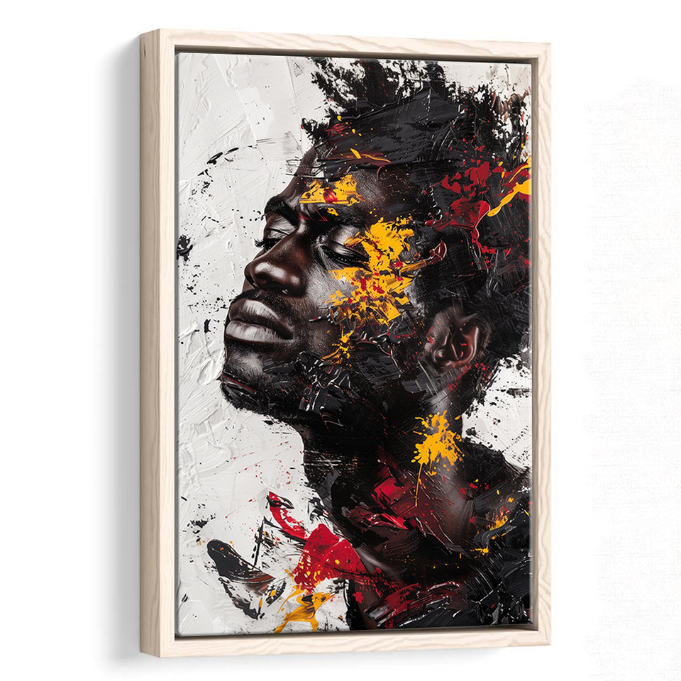 Traditional African American Man Painting Portrait, Framed Canvas Prints Wall Art Decor, Floarting Frame Painting Canvas Art