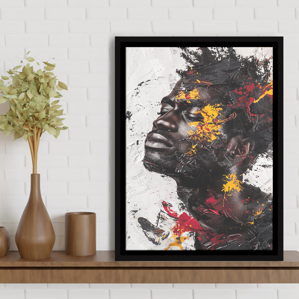 Traditional African American Man Painting Portrait, Framed Canvas Prints Wall Art Decor, Floarting Frame Painting Canvas Art