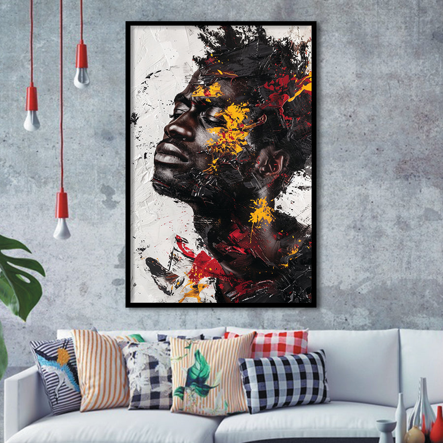 Traditional African American Man Painting Portrait, Framed Art Prints Wall Decor, Picture Framed Painting