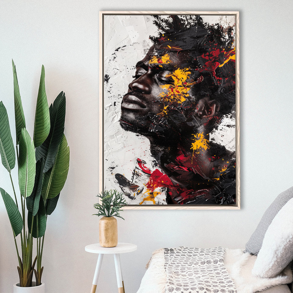 Traditional African American Man Painting Portrait, Framed Canvas Prints Wall Art Decor, Floarting Frame Painting Canvas Art