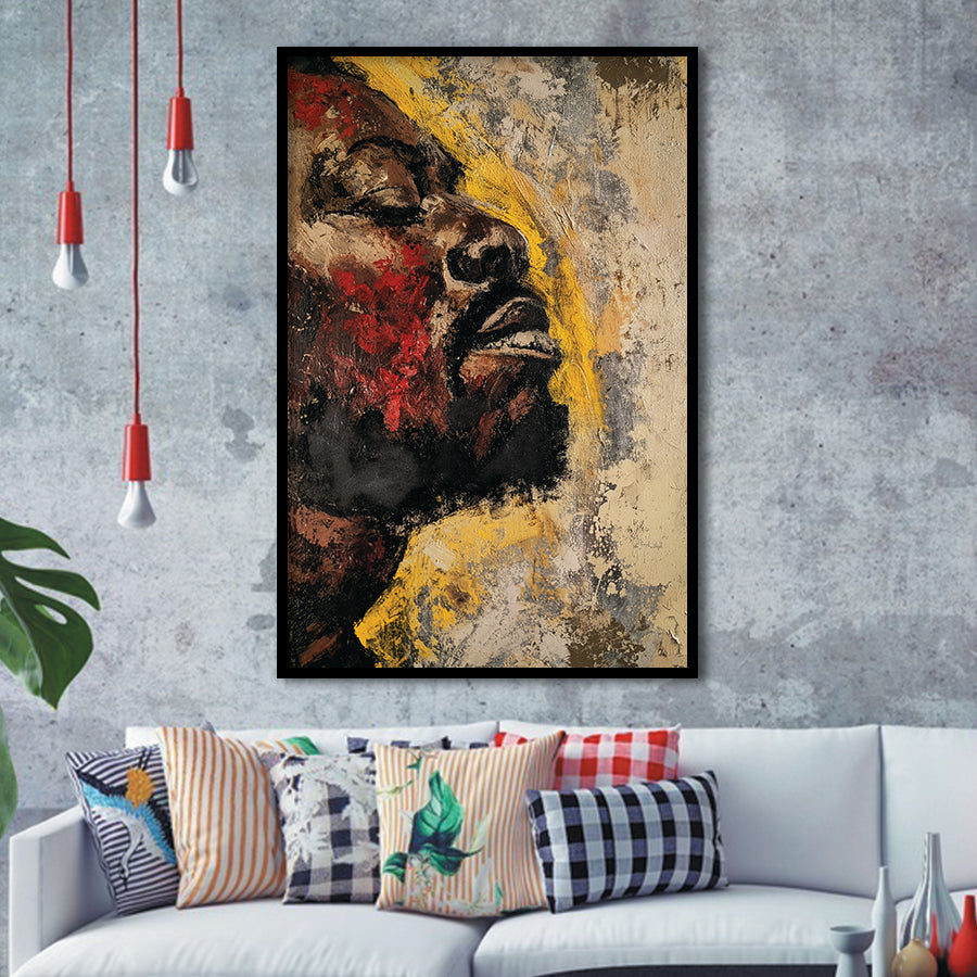 Traditional African American Man Portrait Painting, Framed Art Prints Wall Decor, Picture Framed Painting
