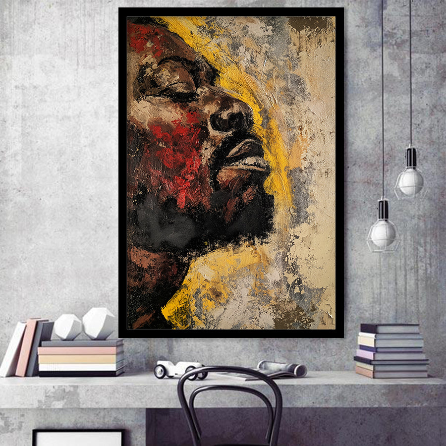 Traditional African American Man Portrait Painting, Framed Art Prints Wall Decor, Picture Framed Painting