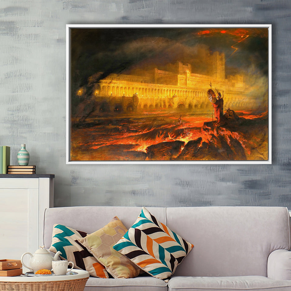 Pandemonium By John Martin, Framed Canvas Prints Wall Art Home Decor,Floating Frame, Ready to Hang