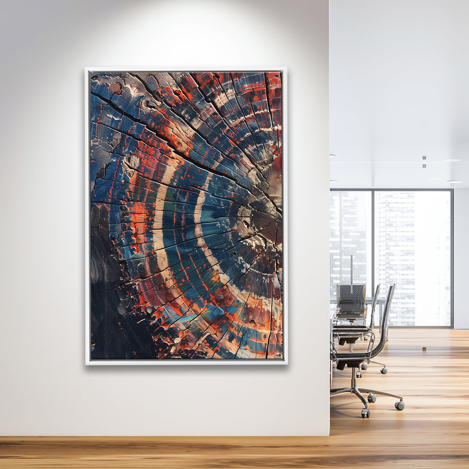 Tree Ring Framed Wall Art, Abstract Colorful Tree Ring Wall Decor,Framed Canvas Prints Wall Art Decor, Floating Frame
