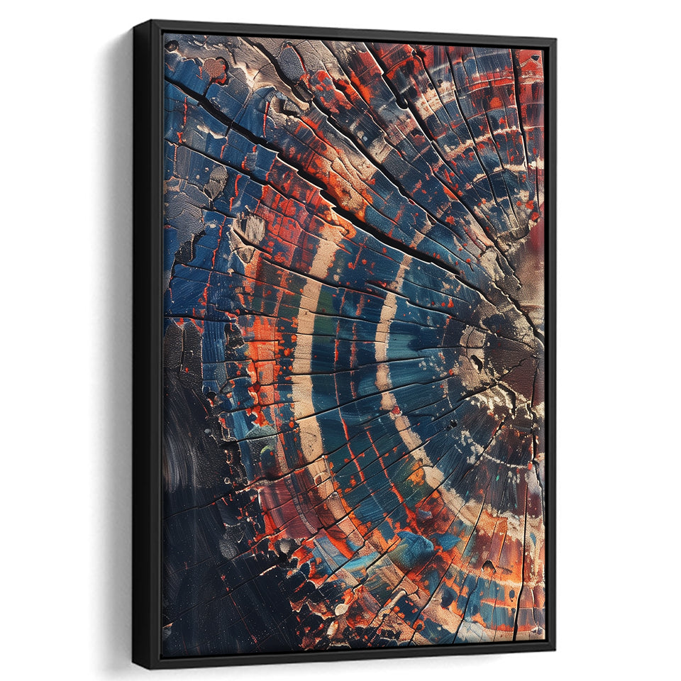 Tree Ring Framed Wall Art, Abstract Colorful Tree Ring Wall Decor,Framed Canvas Prints Wall Art Decor, Floating Frame