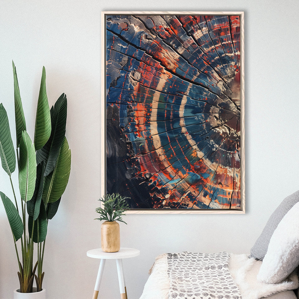 Tree Ring Framed Wall Art, Abstract Colorful Tree Ring Wall Decor,Framed Canvas Prints Wall Art Decor, Floating Frame