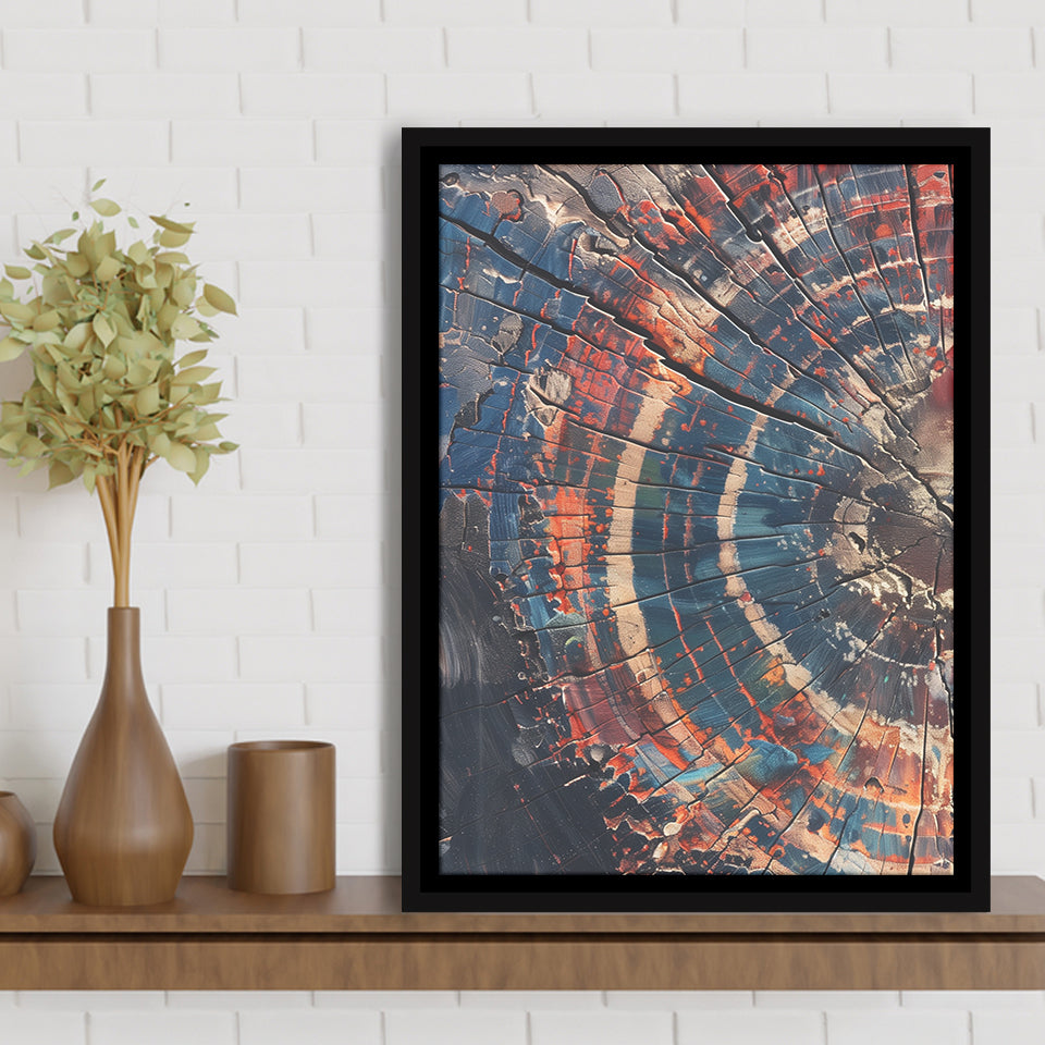 Tree Ring Framed Wall Art, Abstract Colorful Tree Ring Wall Decor,Framed Canvas Prints Wall Art Decor, Floating Frame