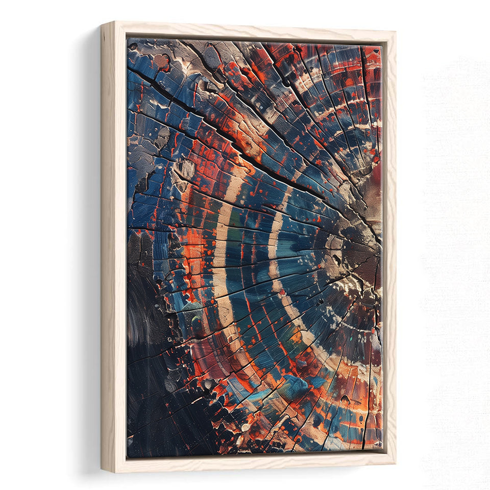 Tree Ring Framed Wall Art, Abstract Colorful Tree Ring Wall Decor,Framed Canvas Prints Wall Art Decor, Floating Frame