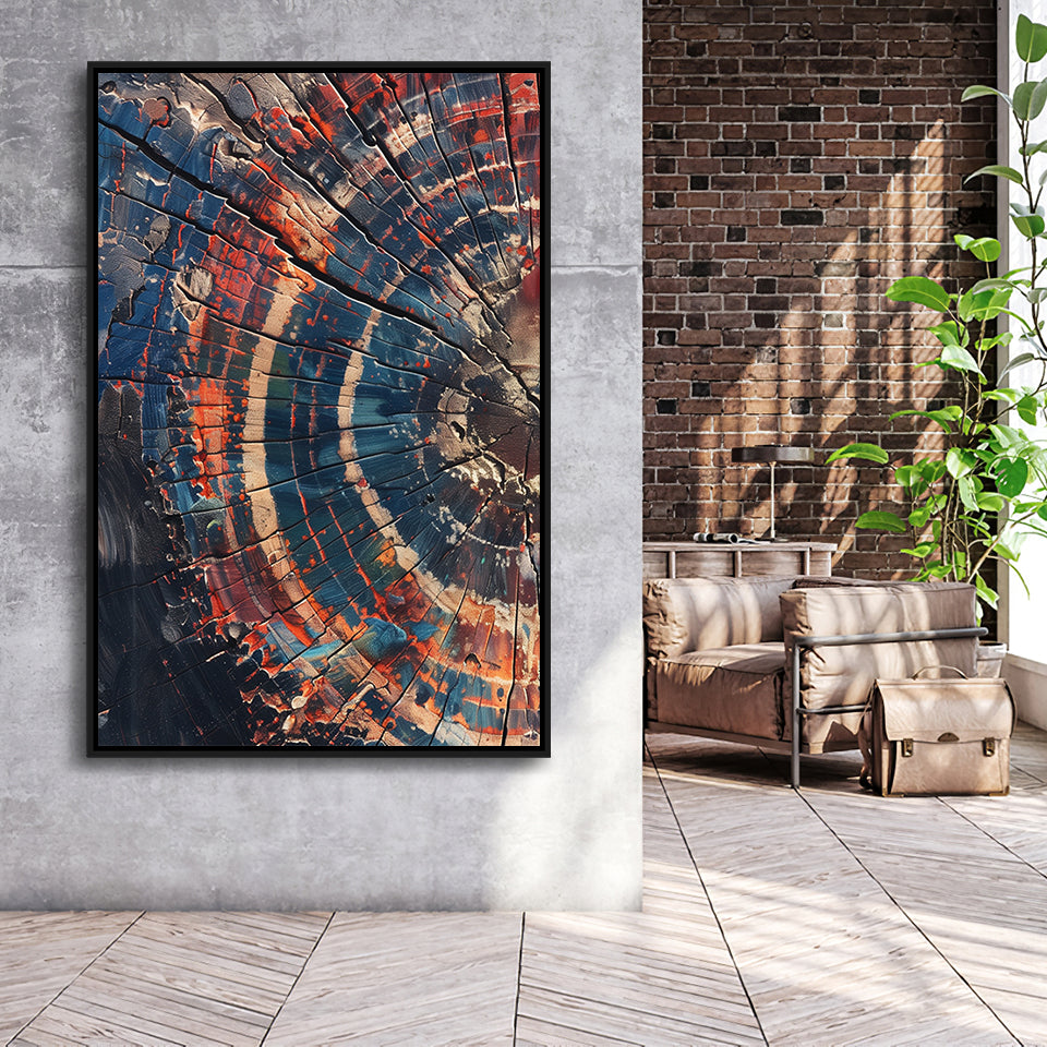 Tree Ring Framed Wall Art, Abstract Colorful Tree Ring Wall Decor,Framed Canvas Prints Wall Art Decor, Floating Frame