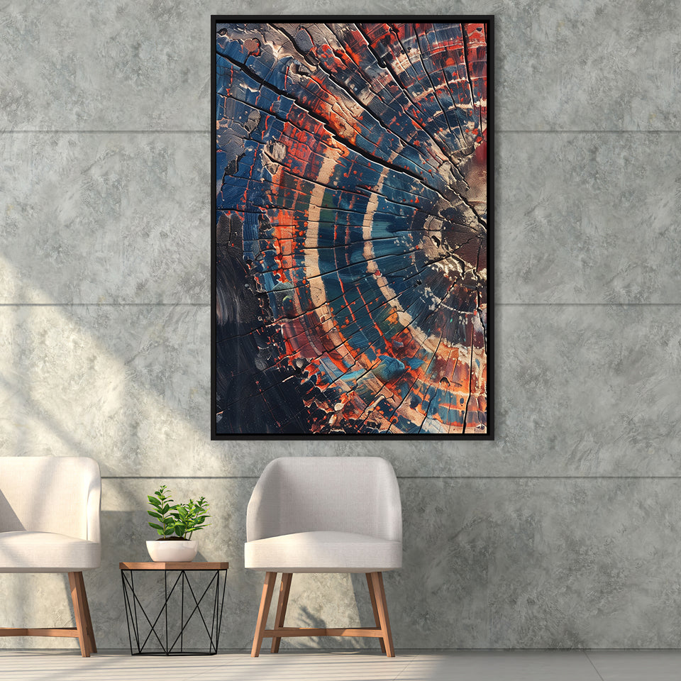 Tree Ring Framed Wall Art, Abstract Colorful Tree Ring Wall Decor,Framed Canvas Prints Wall Art Decor, Floating Frame