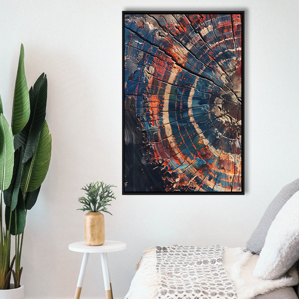 Tree Ring Framed Wall Art, Abstract Colorful Tree Ring Wall Decor,Framed Canvas Prints Wall Art Decor, Floating Frame