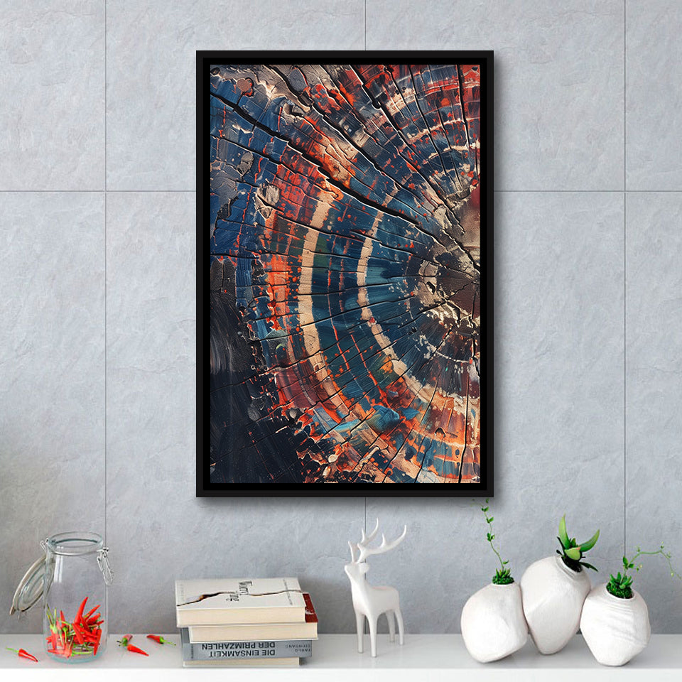 Tree Ring Framed Wall Art, Abstract Colorful Tree Ring Wall Decor,Framed Canvas Prints Wall Art Decor, Floating Frame