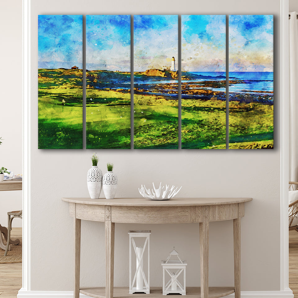 Turnberry Golf Club, Alisa Course Hole 10R, Scotland, Golf Art Print, Extra Large 5 Panel, Canvas Prints Wall Art