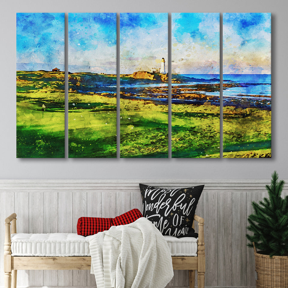 Turnberry Golf Club, Alisa Course Hole 10R, Scotland, Golf Art Print, Extra Large 5 Panel, Canvas Prints Wall Art