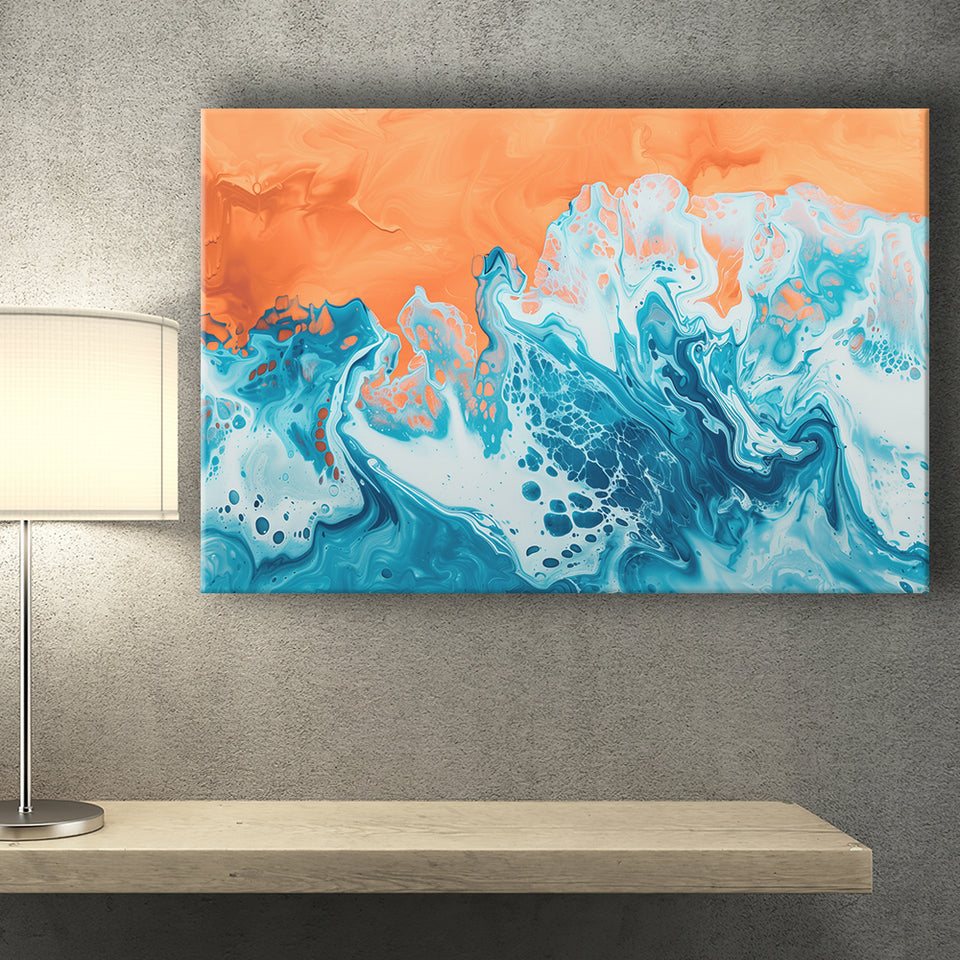 Turquoise Wave Acrylic Painting Mixed Color V1, Canvas Painting, Canvas Prints Wall Art Decor