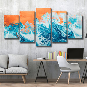 Turquoise Wave Acrylic Painting Mixed Color V1, 5 Panels Mixed Large Canvas, Canvas Prints Wall Art Decor