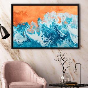 Turquoise Wave Acrylic Painting Mixed Color V1, Framed Canvas Painting, Framed Canvas Prints Wall Art Decor