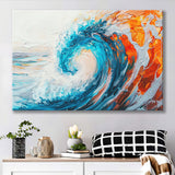 Turquoise Wave Ebossed Oil Painting Mixed Color V2, Canvas Painting, Canvas Prints Wall Art Decor