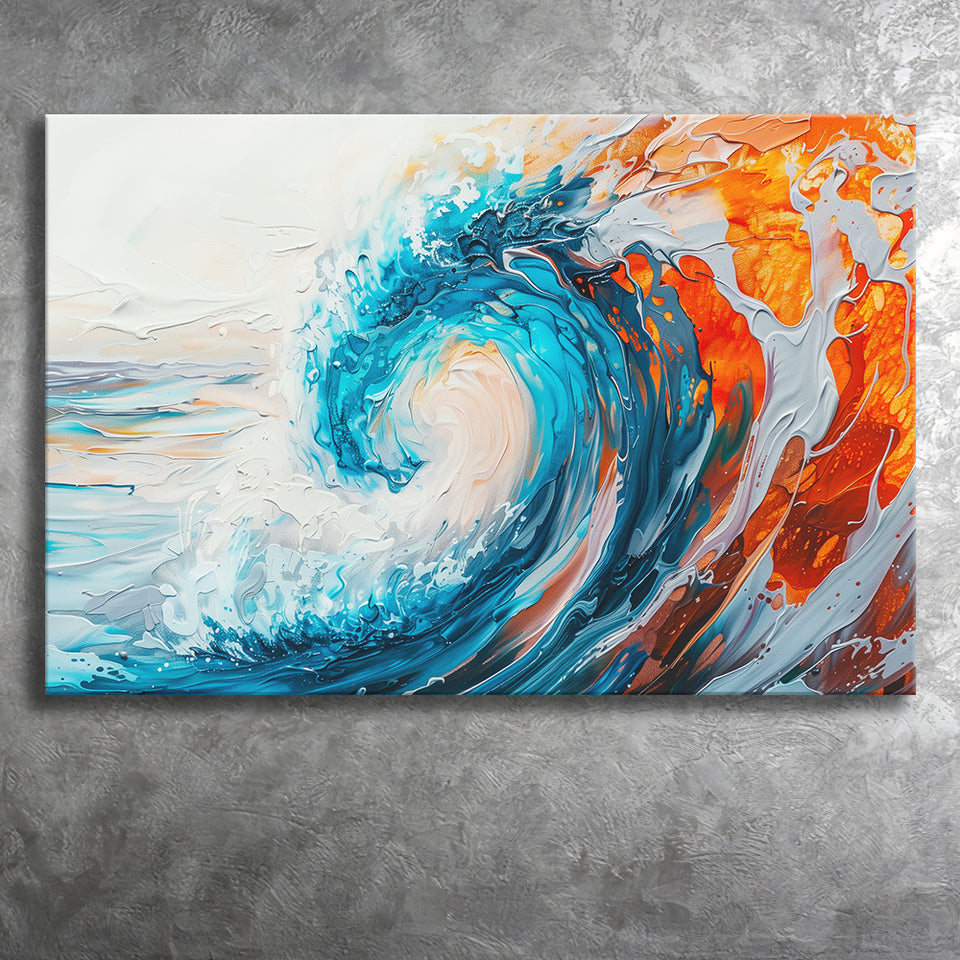 Turquoise Wave Ebossed Oil Painting Mixed Color V2, Canvas Painting, Canvas Prints Wall Art Decor