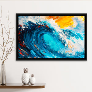 Turquoise Wave Ebossed Oil Painting Mixed Color V3, Framed Canvas Painting, Framed Canvas Prints Wall Art Decor