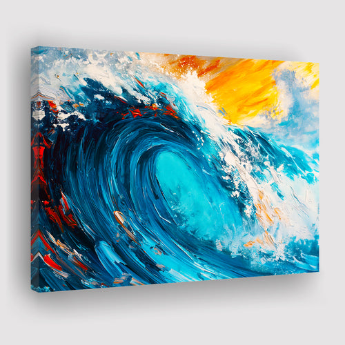 Turquoise Wave Ebossed Oil Painting Mixed Color V3, Canvas Painting, Canvas Prints Wall Art Decor