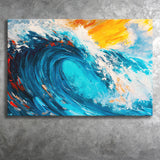 Turquoise Wave Ebossed Oil Painting Mixed Color V3, Canvas Painting, Canvas Prints Wall Art Decor