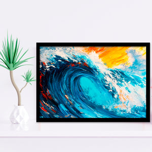 Turquoise Wave Ebossed Oil Painting Mixed Color V3, Framed Art Print Wall Decor, Framed Picture