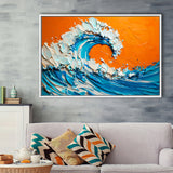Turquoise Wave Oil Panting V2, Framed Canvas Painting, Framed Canvas Prints Wall Art Decor