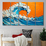 Turquoise Wave Oil Panting V2, 5 Panels Extra Large Canvas, Canvas Prints Wall Art Decor