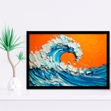 Turquoise Wave Oil Panting V2, Framed Art Print Wall Decor, Framed Picture