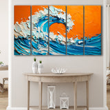 Turquoise Wave Oil Panting V2, 5 Panels Extra Large Canvas, Canvas Prints Wall Art Decor