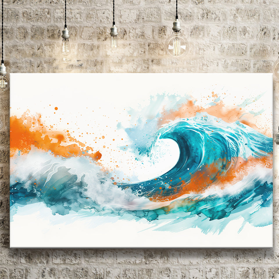 Turquoise Wave Watercolor Painting V1, Canvas Painting, Canvas Prints Wall Art Decor