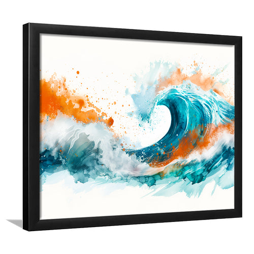 Turquoise Wave Watercolor Painting V1, Framed Art Print Wall Decor, Framed Picture