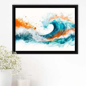 Turquoise Wave Watercolor Painting V1, Framed Canvas Painting, Framed Canvas Prints Wall Art Decor