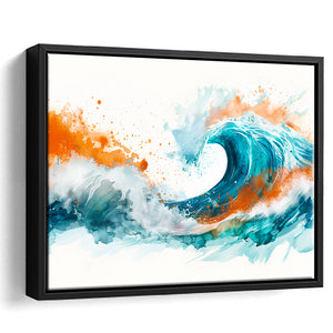 Turquoise Wave Watercolor Painting V1, Framed Canvas Painting, Framed Canvas Prints Wall Art Decor