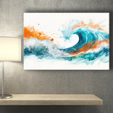 Turquoise Wave Watercolor Painting V1, Canvas Painting, Canvas Prints Wall Art Decor
