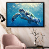 Turtle In The Sea Ocean Acrylic Painting, Floating Frame, Framed Canvas Print Wall Art Home Decor