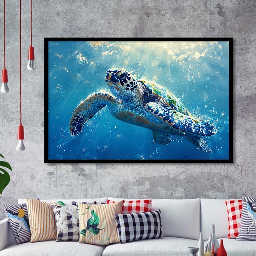 Turtle In The Sea Ocean Acrylic Painting, Painting Art, Framed Art Print Wall Art Home Decor