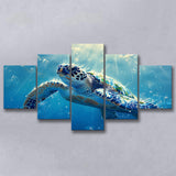 Turtle In The Sea Ocean Acrylic Painting, Multi Panel,Mixed Canvas Print Wall Art Decor