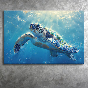 Turtle In The Sea Ocean Acrylic Painting, Art Print, Canvas Print Wall Art Home Decor