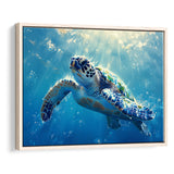 Turtle In The Sea Ocean Acrylic Painting, Floating Frame, Framed Canvas Print Wall Art Home Decor