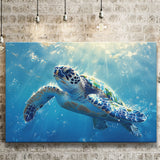 Turtle In The Sea Ocean Acrylic Painting, Art Print, Canvas Print Wall Art Home Decor