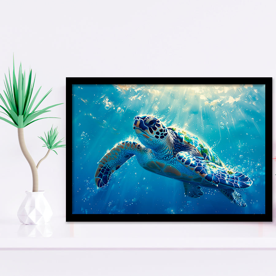 Turtle In The Sea Ocean Acrylic Painting, Painting Art, Framed Art Print Wall Art Home Decor