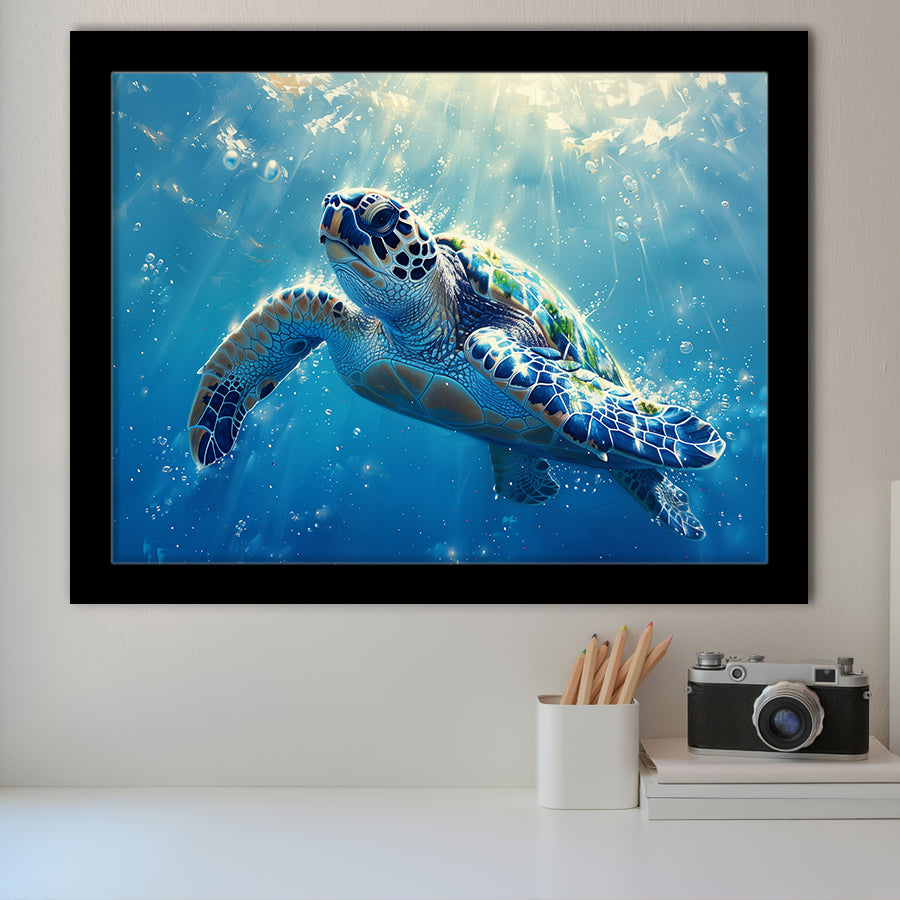 Turtle In The Sea Ocean Acrylic Painting, Painting Art, Framed Art Print Wall Art Home Decor